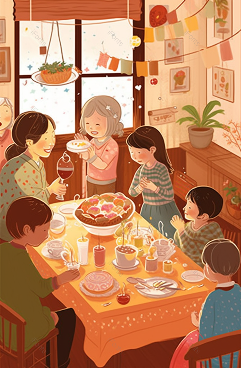 喜庆春节年夜饭庆祝手绘背景,插画/手绘图,插画/手绘图库,插画/手绘图下载,插画/手绘